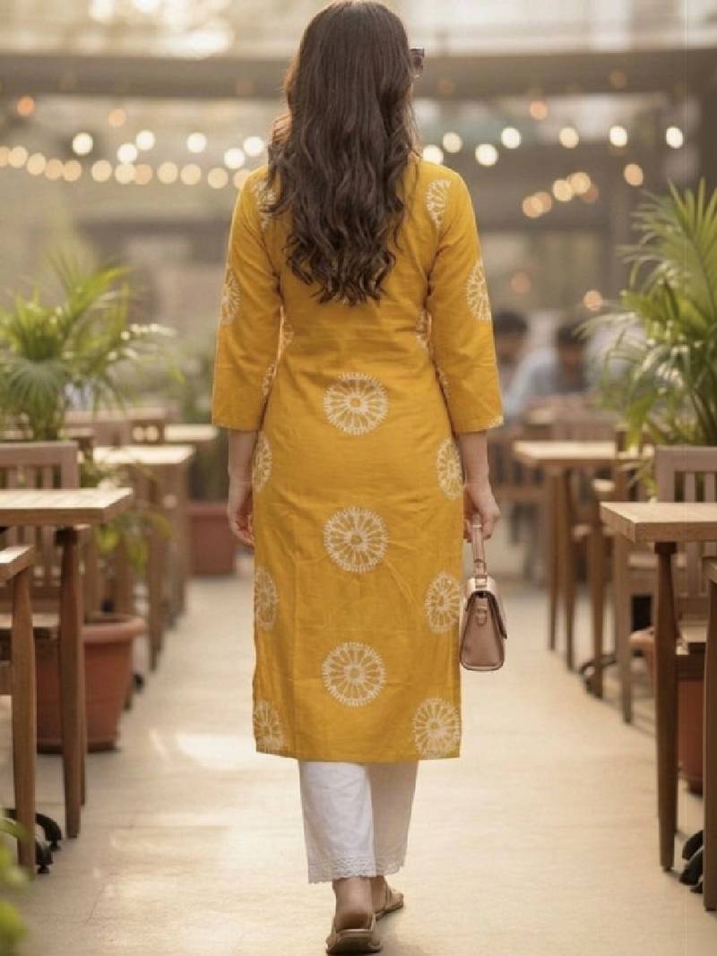 Women ethnic motifs printed thread work kurta