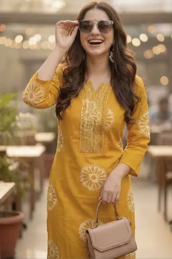 Women ethnic motifs printed thread work kurta