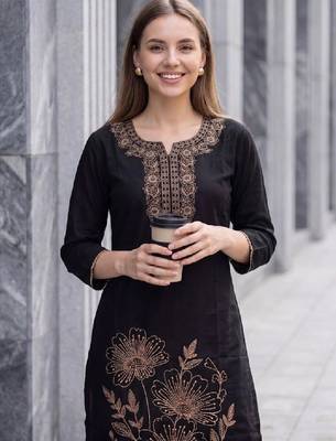 Women floral embroidered thread work kurta 1