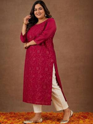 Women ethnic motifs chanderi silk kurta 1