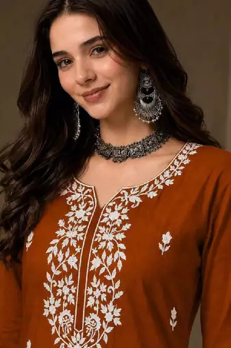 Women embroidered thread work kurta