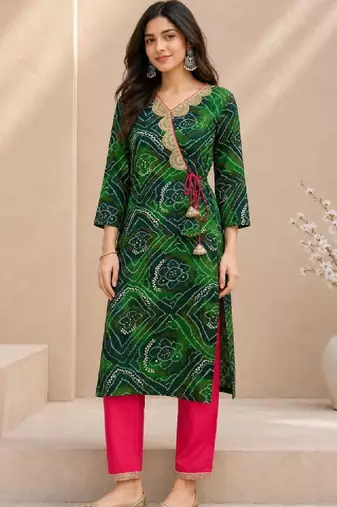 Women bandhani printed gotta patti kurta