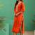 Orange yoke embroidered silk blend straight kurta