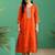 Orange yoke embroidered silk blend straight kurta