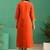 Orange yoke embroidered silk blend straight kurta