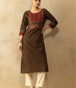 Women ethnic motifs printed mirror work indie prints kurta