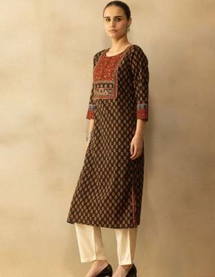 Women ethnic motifs printed mirror work indie prints kurta 2