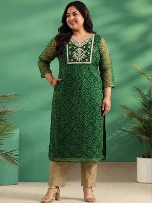 Women bandhani printed thread work kurta 1