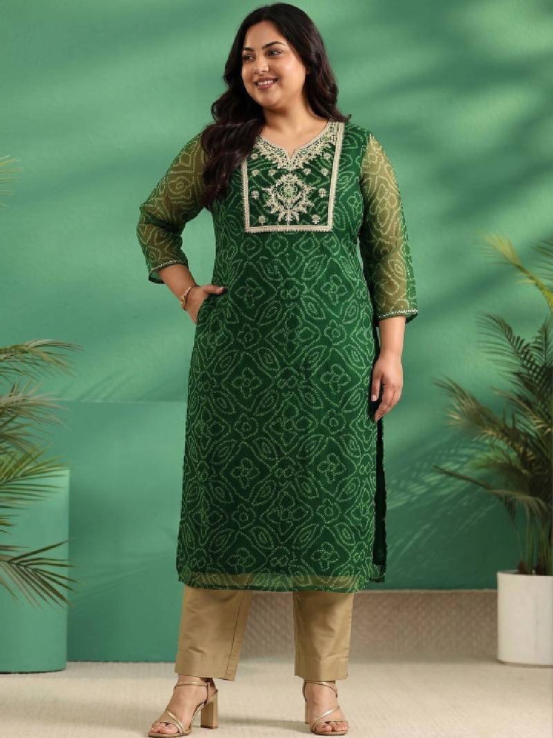 Women bandhani printed thread work kurta
