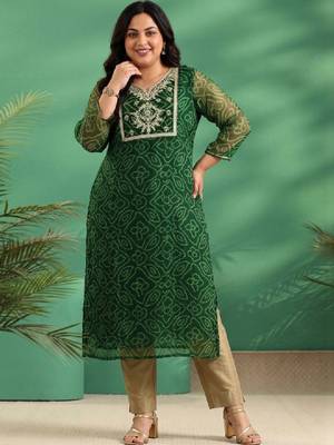 Women bandhani printed thread work kurta 2