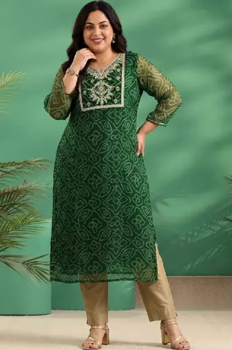 Women bandhani printed thread work kurta