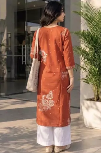 Women ethnic motifs embroidered thread work kurta