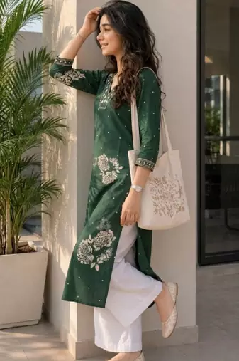 Women floral embroidered thread work floral kurta