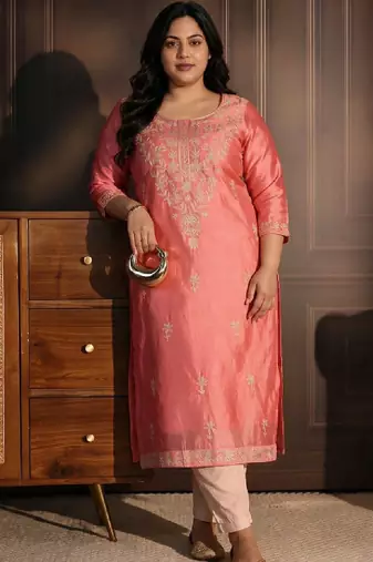 Women ethnic motifs embroidered thread work kurta