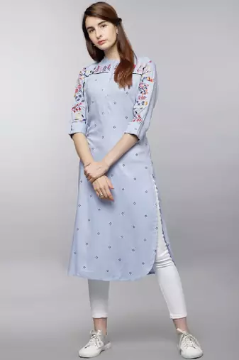Women blue embroidered straight republic day republic day kurta