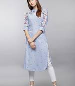 Women blue embroidered straight republic day republic day kurta