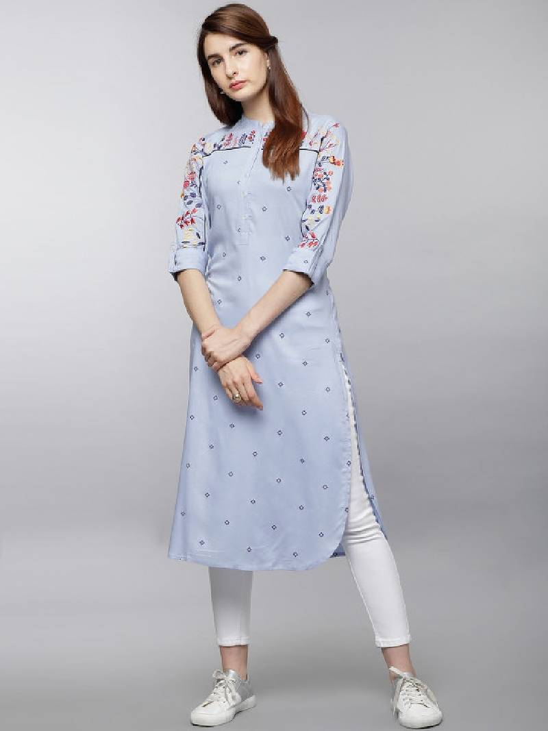 Women blue embroidered straight republic day republic day kurta
