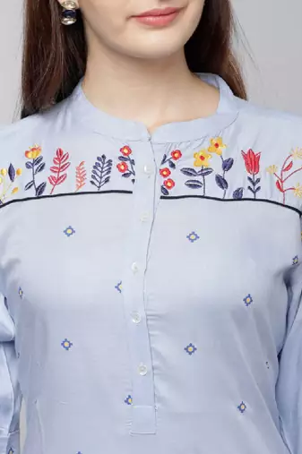 Women blue embroidered straight republic day republic day kurta