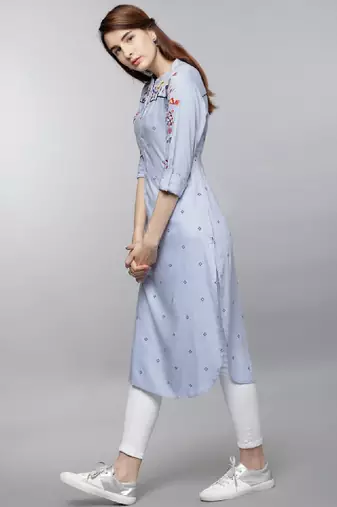 Women blue embroidered straight republic day republic day kurta