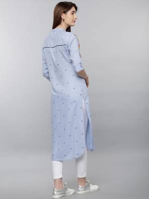 Women blue embroidered straight republic day republic day kurta 4