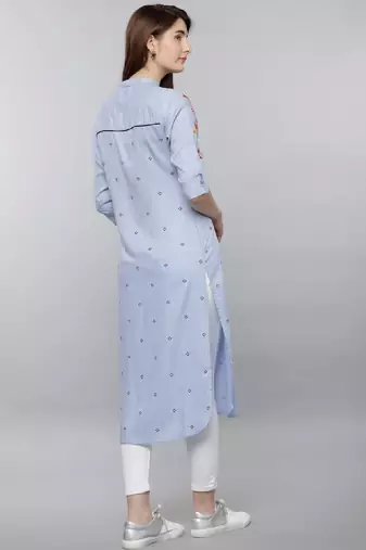 Women blue embroidered straight republic day republic day kurta