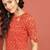 Women orange woven design ikat straight kurta with tassel detai