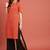 Women orange woven design ikat straight kurta with tassel detai