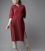 Women maroon & off-white printed straight kurta