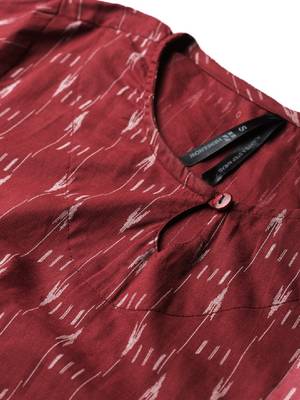 Women maroon & off-white printed straight kurta 2