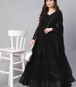 Women black solid anarkali kurta with dupatta