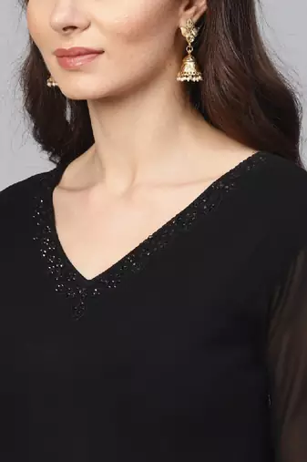 Women black solid anarkali kurta with dupatta