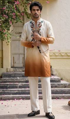 Multicolor printed cotton blend thigh length men kurta 2