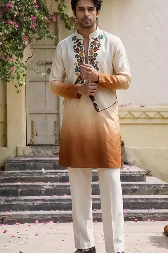 Multicolor printed cotton blend thigh length men kurta