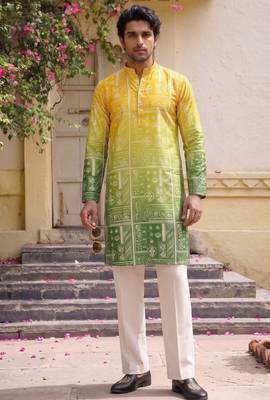 Multicolor printed cotton blend thigh length men kurta 1