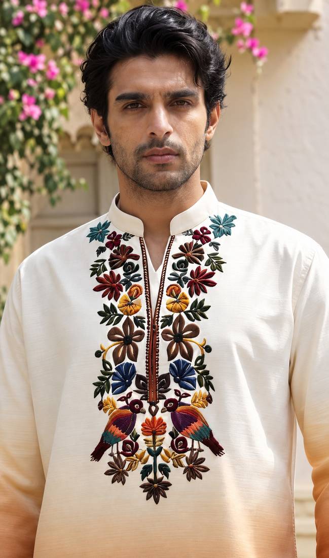 Multicolor printed cotton blend thigh length men kurta