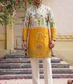Multicolor printed cotton blend thigh length men kurta