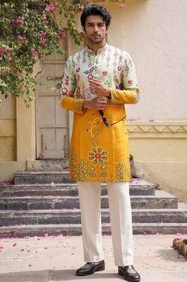 Multicolor printed cotton blend thigh length men kurta 2