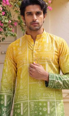Multicolor printed cotton blend thigh length men kurta 5