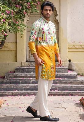 Multicolor printed cotton blend thigh length men kurta 3