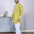 Yellow embroidered silk straight men kurta