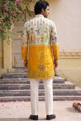 Multicolor printed cotton blend thigh length men kurta 4