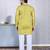 Yellow embroidered silk straight men kurta