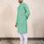 Sea green silk embroidered straight men kurta