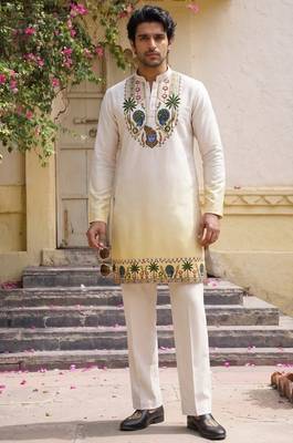 Multicolor stone work printed neck  men kurta 1