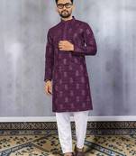Purple silk sequence embroidered men kurta
