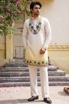 Multicolor stone work printed neck  men kurta 3