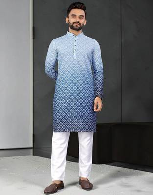 Multi color digital printed straight men kurta 1