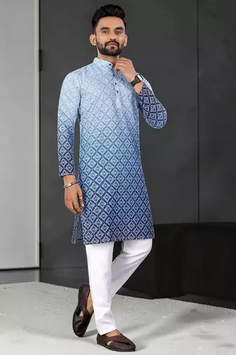 Multi color digital printed straight men kurta