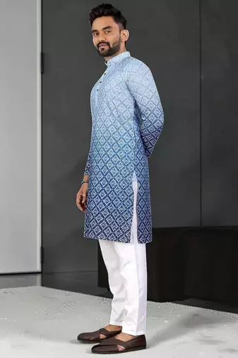 Multi color digital printed straight men kurta