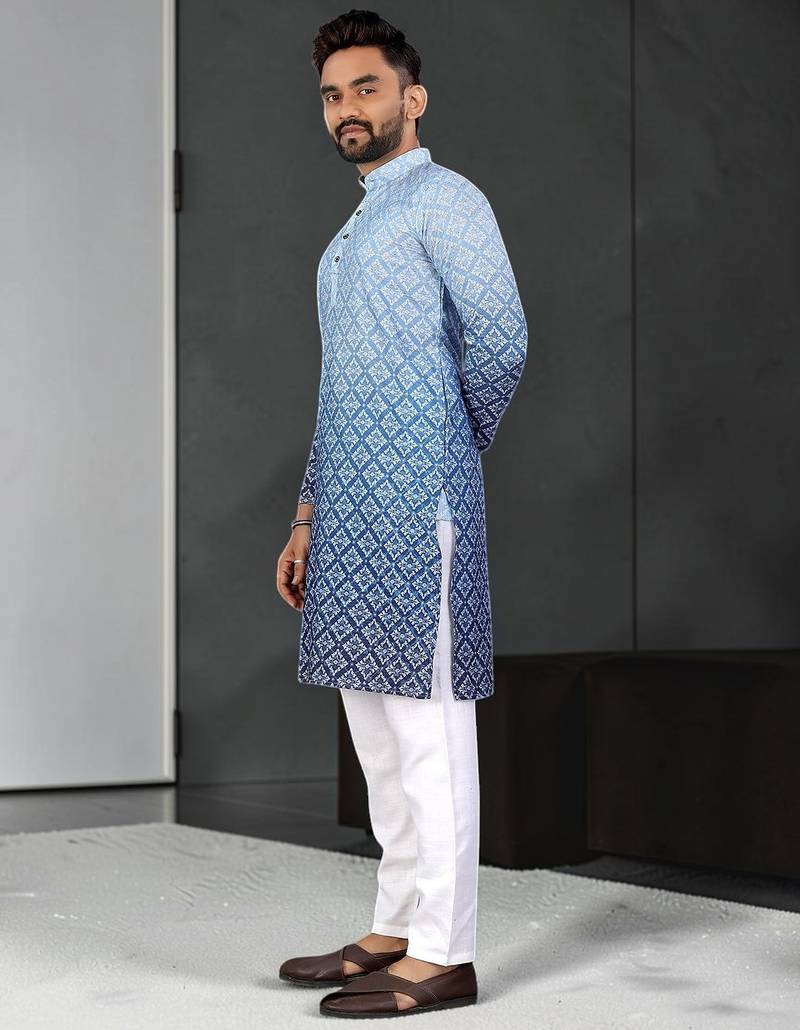 Multi color digital printed straight men kurta